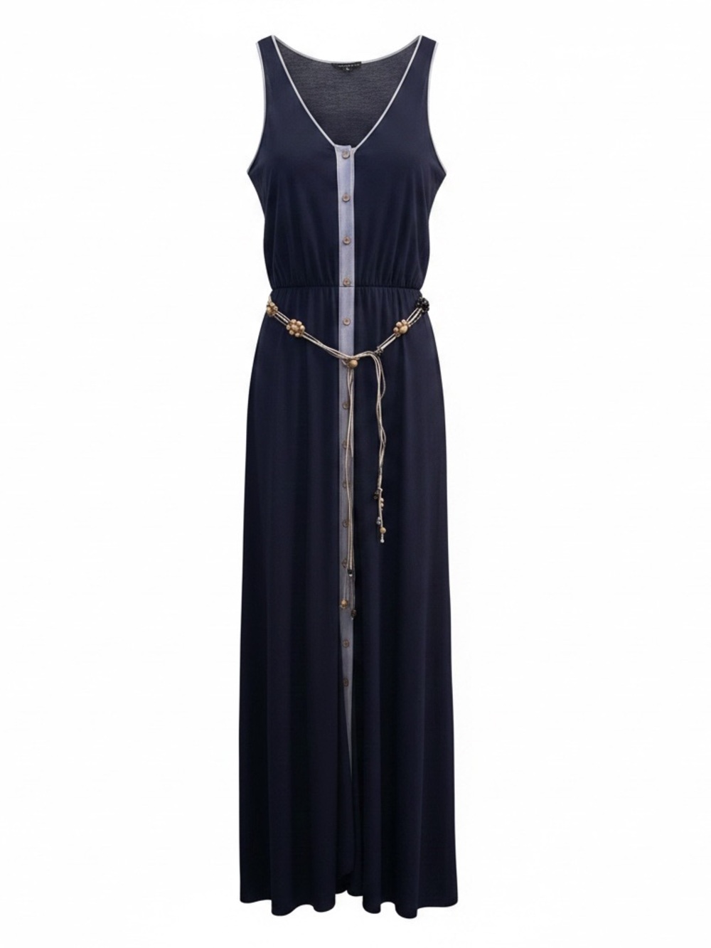 Willi Smith Navy Sleeveless Button-Front Maxi Dress with Rope Belt-ECU
